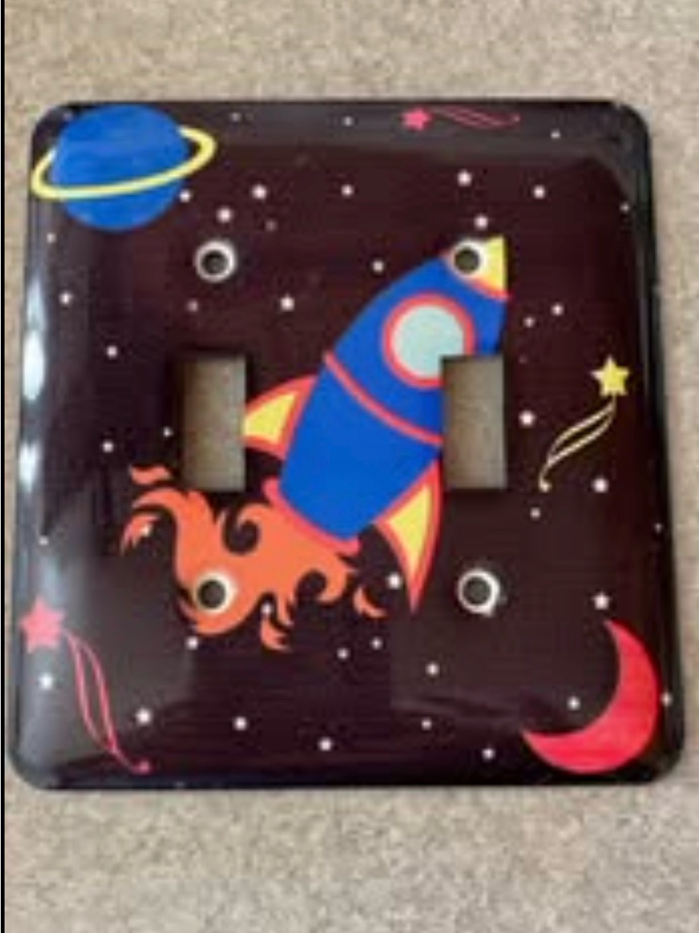 Space Rocket Double Toggle Light Switch Cover - Colorful Rocket Design